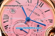 Cartier Ballon Bleu De Medium Chrono Miyota Quartz Rose Gold Case with Pink Dial Roman Numeral Markers and Pink Leather Strap