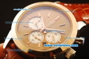 Breitling Transocean Quartz Steel Case with Rose Gold Bezel and Brown Dial-Brown Leather Strap