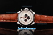 Breitling Chrono-Matic Chronograph Quartz Movement PVD Bezel with White Dial and Black Subdials-Brown Leather Strap Breitling Chrono-Matic Chronograph Quartz Movement PVD Bezel with White Dial and Black Subdials-Brown Leather Strap