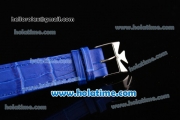 Vacheron Constantin Malte Miyota Quartz Stainless Steel Case with Blue Leather Strap Blue Dial and Diamond Markers
