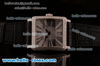 Franck Muller Master Square Swiss ETA 2824 Automatic Steel Case Diamond Bezel with Black Leather Strap and Diamond Dial