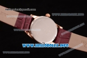 Omega De Ville Prestige Miyota Quartz Rose Gold Case with White MOP Dial Diamonds Bezel and Wine Leather Strap