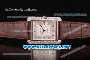 Cartier Tank Anglaise Miyota 9015 Automatic Steel Case with Diamonds Markers Brown Leather Strap and Silver Dial - Diamonds Bezel