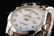 Rolex Day-Date Automatic Movement White Dial with Diamond Bezel and Steel Case-Diamond Marking