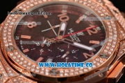 Hublot Big Bang Chrono Miyota OS20 Quartz Rose Gold Case with Brown Dial Arabic Numeral/Stick Markers and Diamonds Bezel