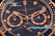 Ulysse Nardin Maxi Marine Diver Chrono Japanese Miyota OS20 Quartz Two Tone Case with Two Tone Strap and Blue Dial