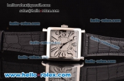 Franck Muller Master Square Swiss Quartz Steel Case with White Dial Numeral Marekrs and Black Leather Strap