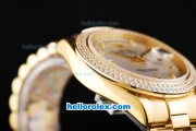 Rolex Day-Date II Automatic Movement Full Gold with Double Row Diamond Bezel-Silver Dial and Diamond Markers