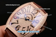 Franck Muller Casablanca Swiss ETA 2836 Automatic Rose Gold Case with Black Numeral Markers Diamond Dial and Brown Leather Strap