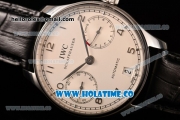 IWC Portuguese Asia Automatic Steel Case with Silver Arabic Numeral Markers White Dial and Black Leather Strap