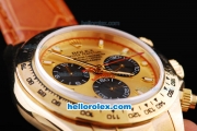 Rolex Daytona Oyster Perpetual Automatic Gold Case with Gold Bezel,Yellow Dial and White Marking-Leather Strap