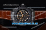 Hublot King Power Chrono Japanese Miyota OS20 Quartz PVD Case with Black Dial and Brown Leather Strap