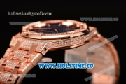 Audemars Piguet Royal Oak 33MM Miyota Quartz Diamonds/Rose Gold Case with Blue Dial Stick Markers and Diamonds Bezel (EF)