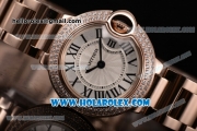 Cartier Ballon Bleu De Small Swiss Quartz Rose Gold Case/Bracelet with Silver Dial and Black Roman Numeral Markers - Diamonds Bezel