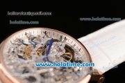 Cartier Rotonde De Swiss Manual Winding Rose Gold Case with White Leather Bracelet and Skeleton Dial