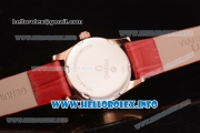 Omega De Ville Prestige Miyota Quartz Rose Gold Case with White MOP Dial Diamonds Bezel and Red Leather Strap