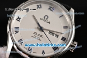 Omega De Ville Co-Axial Annual Calendar Clone 8500 Automatic Steel Case with Blue Roman Numeral Markers and White Dial - 1:1 Original