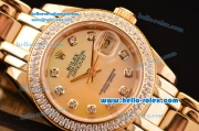 Rolex Datejust Lady Pearlmaster 2813 Automatic Gold Case with Diamond Markers and Diamond Bezel ETA Coating