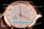 Omega De Ville Co-Axial Swiss ETA 2836 Automatic Rose Gold Case and Brown Leather Strap with White Dial