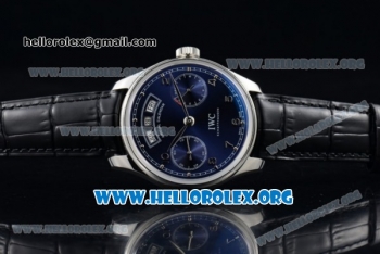 IWC Portuguese Annual Calendar Asia Automatic Steel Case with Blue Dial Black Leather Strap - 1:1 Original(YL)