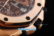 Audemars Piguet Royal Oak Offshore Don Ramon de la Cruz Swiss Valjoux 7750 Automatic Movement Run 12 Second Rose Gold Case with Brown Grid Dial and Numeral Markers