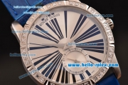 Roger Dubuis Excalibur 36 Miyota OS2064 Quartz Steel Case Diamond Bezel with Blue Leather Strap White Dial