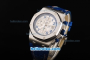 Audemars Piguet Royal Oak Chronograph Swiss Valjoux 7750 Automatic Movement White Dial with Blue Number Markers and Blue Leather Strap