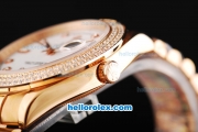 Rolex Day Date II Automatic Movement Full Rose Gold with Double Row Diamond Bezel-Diamond Markers and White Dial