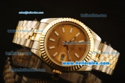 Rolex Datejust II Swiss ETA 2836 Automatic Full Steel with Yellow Gold Bezel and Rose Gold Dial-Stick Markers