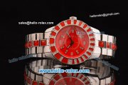 Christian Dior Christal Swiss ETA Quartz Diamond Bezel with Red Dial and Steel/Red Crystal Bracelet - 1:1 Original