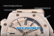 Audemars Piguet Royal Oak Offshore Diver Clone AP Calibre 3120 Automatic White Ceramic Case with Blue Stick Markers and White Rubber Strap (JF)