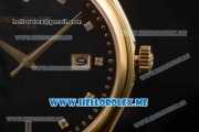 Patek Philippe Calatrava Miyota Quartz Yellow Gold Case with Black Dial and Black Leather Strap Diamonds Markers