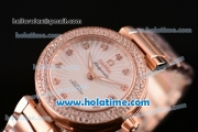 Omega De Ville Ladymatic Swiss ETA 2824 Rose Gold Case Rose Gold Bracelet with Diamond Bezel and White Dial