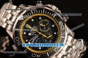 Omega Seamaster Diver 300M Chrono Miyota OS20 Quartz Full Steel with Black Dial and Yellow Inner Bezel