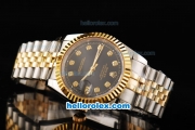 Rolex Datejust Swiss ETA 2836 Automatic Movement Black Dial with Diamond Markers and Gold Bezel-18K Gold Never Fade