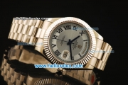 Rolex Day-date II Rolex 3156 Automatic Steel Case with White Dial and Black Roman Markers-Steel Strap