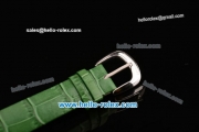 Franck Muller Heart Swiss Quartz Steel Case with Green Leather Strap Diamond Bezel and White Dial - ETA Coating