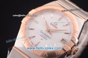 Omega Constellation Co-Axial Swiss ETA 2824 Automatic Steel Case with Rose Gold Bezel and Rose Gold Stick Markers- White MOP Dial