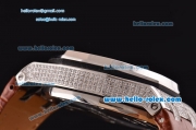 Audemars Piguet Royal Oak Offshore Chronograph Miyota OS10 Quartz Steel Case with Diamond Bezel White Dial and Brown Leather Strap