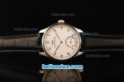 IWC Portuguese Asia 6497 Manual Winding Movement Steel Case with White Dial and Black Leather Strap