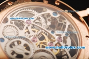 Breguet Skeleton Swiss Tourbillon Manual Winding Movement Rose Gold Case with Blue Hands and Brown Leather Strap