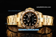 Rolex GMT Master II Swiss ETA 2836 Automatic Movement Full Gold with Black Dial and Diamond Bezel