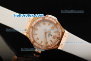 Hublot Big Bang Swiss Quartz Movement Rose Gold Case with White Dial and Diamond Bezel -Lady Model