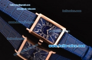 Franck Muller Long Island Swiss Quartz Rose Gold Case Rose Gold Bezel with Blue Leather Strap and Blue Dial