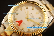Rolex Datejust II Swiss ETA 2836 Automatic Full Steel with Yellow Gold Bezel and Silver Dial-Diamond Markers/Two Tone Strap