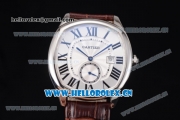 Cartier Drive de Cartier Asia ST16 Automatic Steel Case with Silver Dial Roman Numeral Markers and Brown Leather Strap