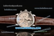 Patek Philippe Grand Complications Chrono Miyota OS20 Quartz Stainless Steel Case with Brown Leather Bracelet and White/Silver Dial