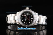 Rolex Yacht-Master Oyster Perpetual Chronometer Automatic with White Bezel,Black Dial and White Round Bearl Marking-Small Calendar