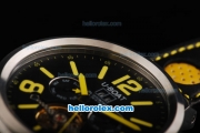 U-BOAT Italo Fontana Flywheel Chronograph Automatic Stainless Steel Special Case with Black Dial and Yellow Marking-Small Calendar