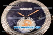 Cartier Rotonde De Miyota Quartz Two Tone Case/Bracelet with Blue Dial and Diamonds Bezel